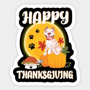 Pitbull Seeing Turkey Dish Happy Halloween Thanksgiving Merry Christmas Day Sticker